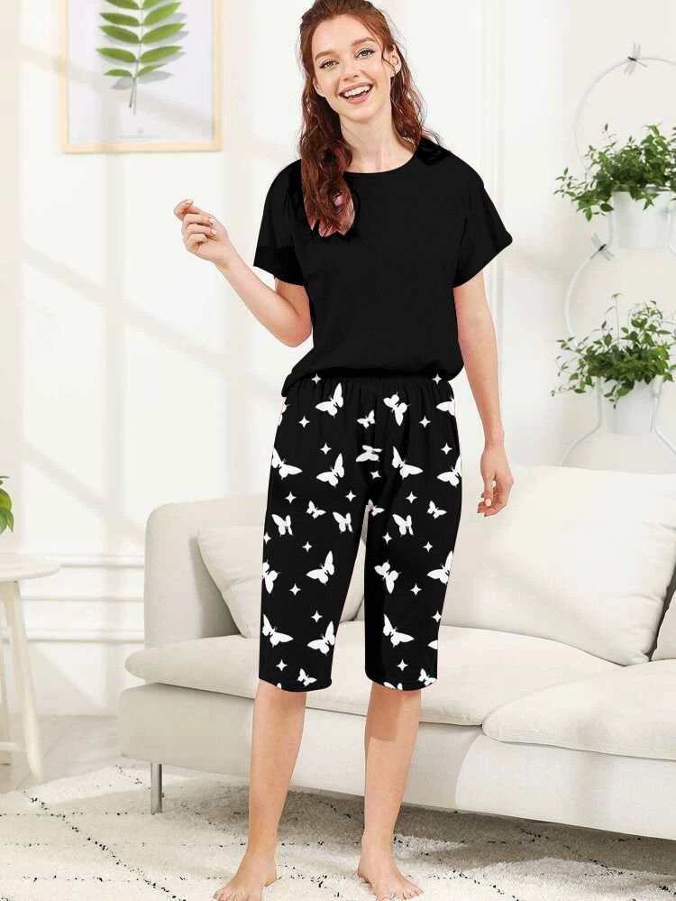Capri Night Wear Plain Printed Troucer - Yellow -01