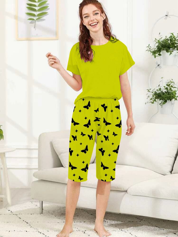 Capri Night Suit With Printed Troucer - Green - 01