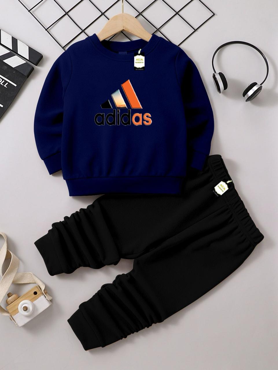 Navy and Black (Adidas) Printed Kids Tracksuit for Winter By SH Moon Wear