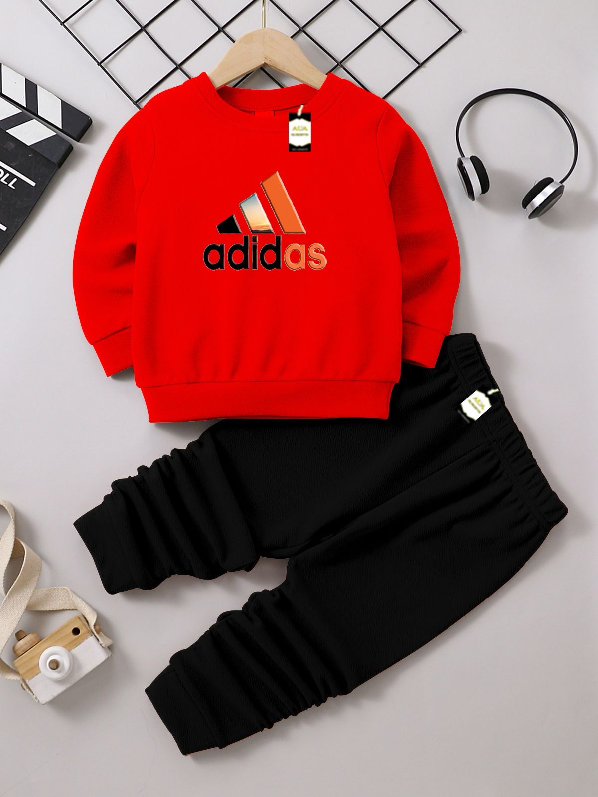 Red and Black (Adidas) Printed Kids Tracksuit for Winter By SH Moon Wear