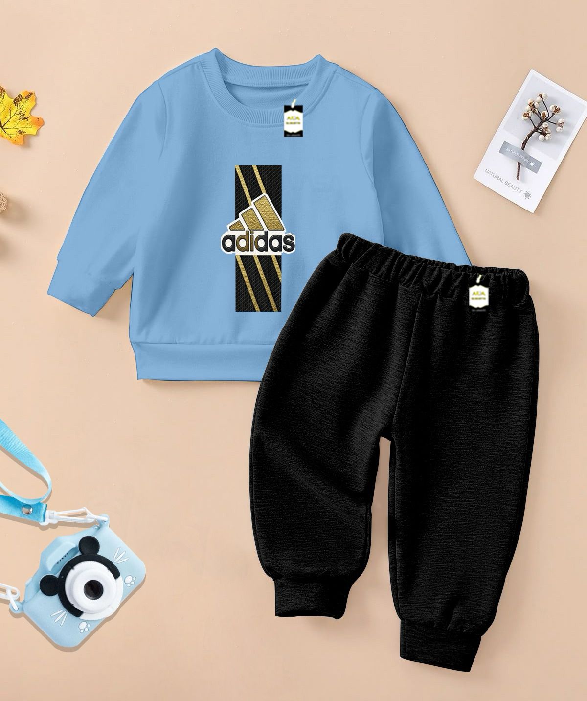 Sky Blue and Black (Adidas) Printed Kids Tracksuit for Winter By SH Moon Wear