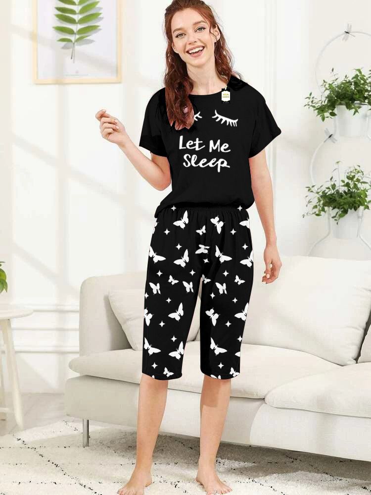 Capri Night Wear Leet Me Sleep With Printed Troucer - Yellow -04