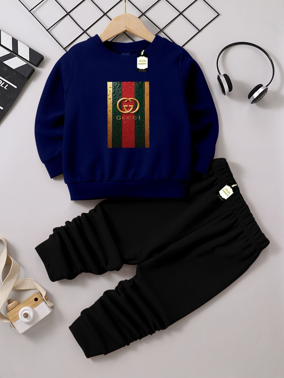 Navy and Black (Gucci) Printed Kids Tracksuit for Winter By SH Moon Wear