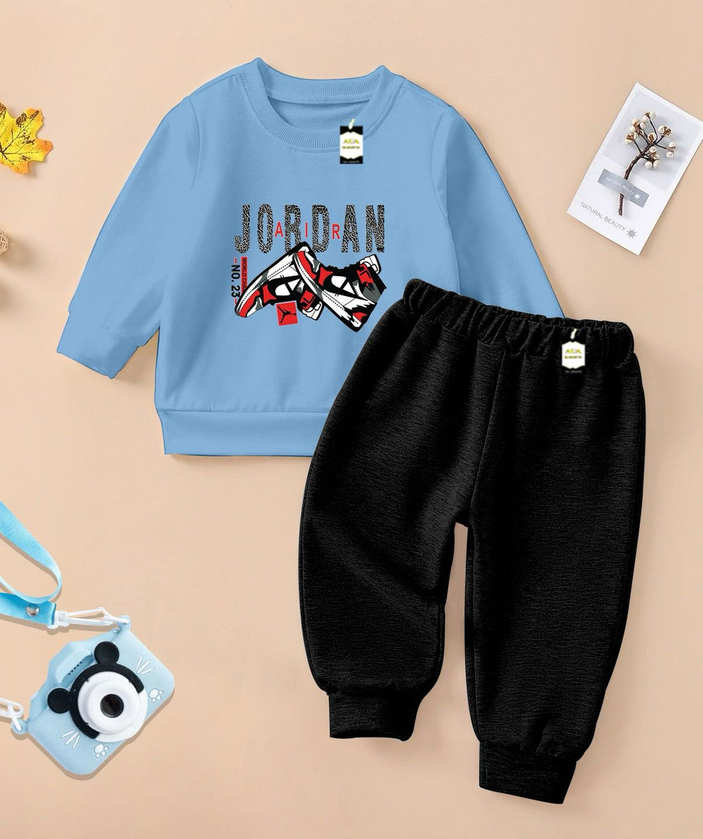 Sky Blue and Black (Jorden Shoe) Printed Kids Tracksuit for Winter By SH Moon Wear