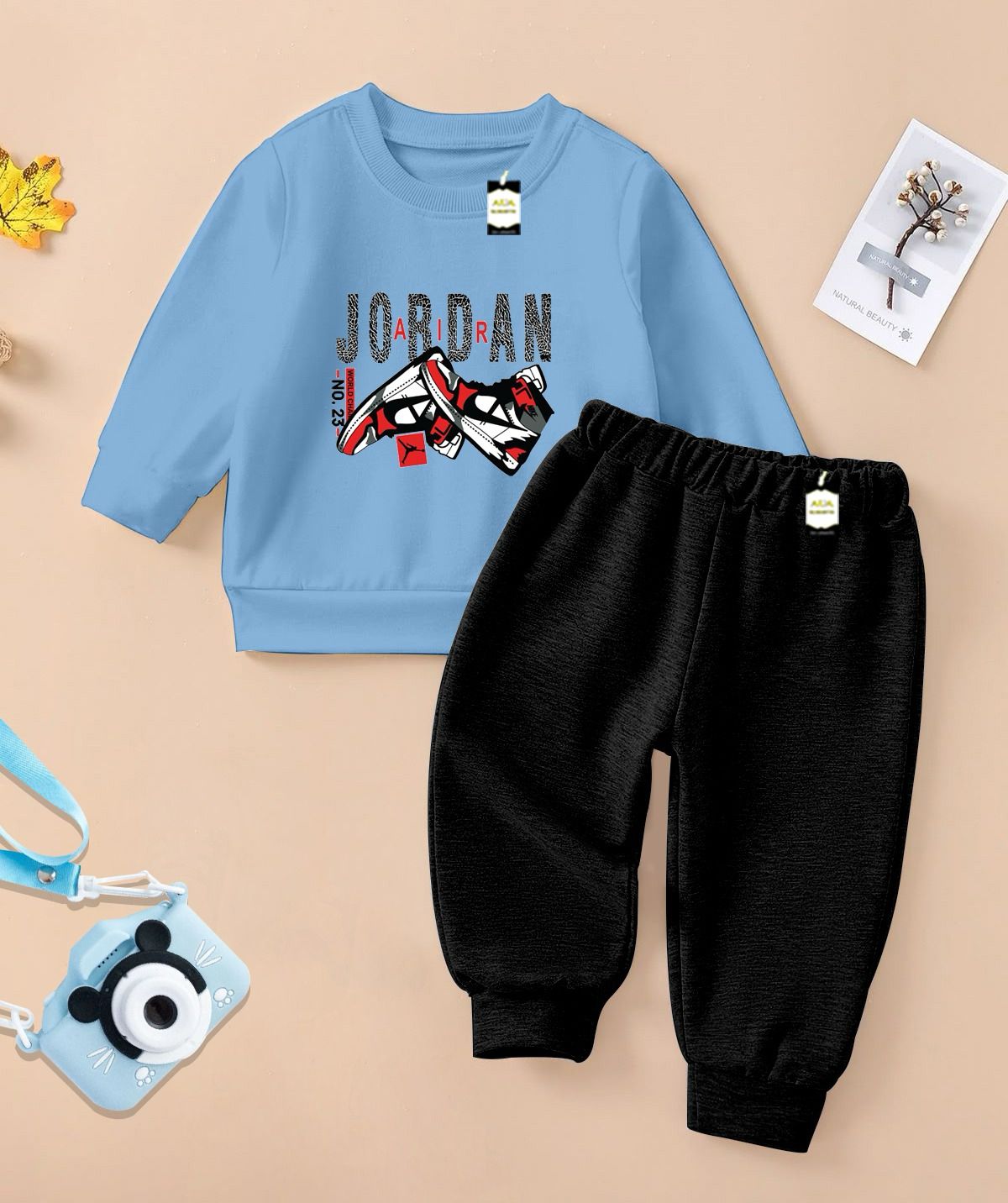 Sky Blue and Black (Jorden Shoe) Printed Kids Tracksuit for Winter By SH Moon Wear
