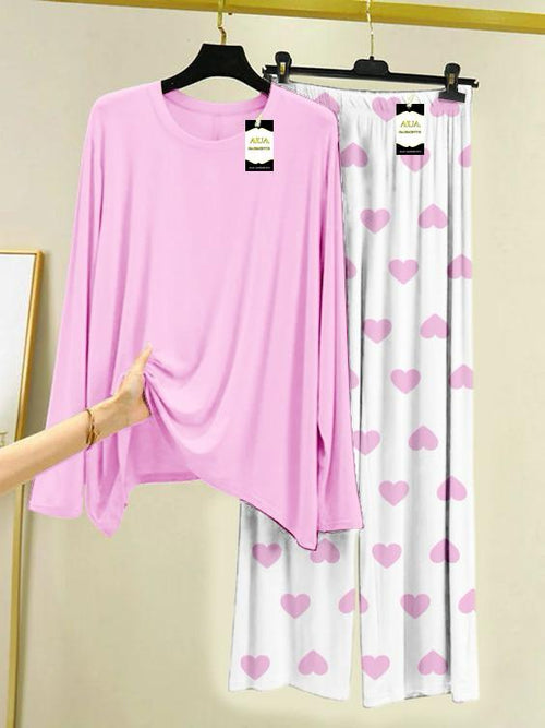 Baby Pink Night Wear For Womens With Mini Heart Trouser - 06