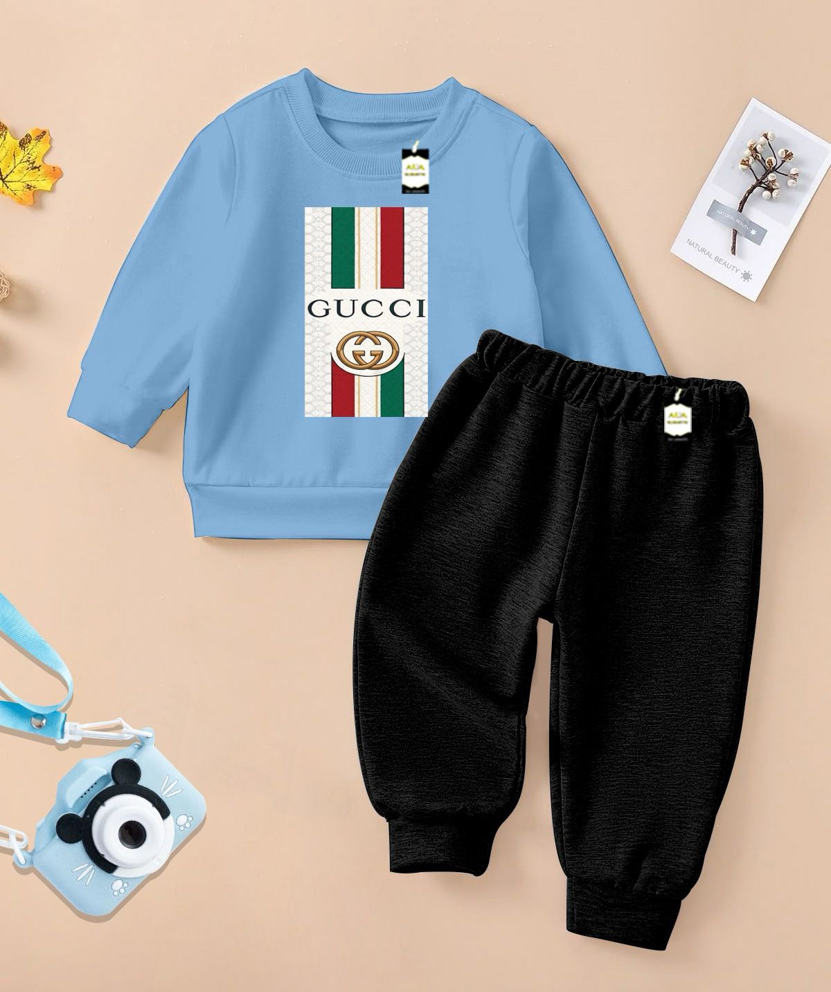 Sky Blue and Black (Gucci) Printed Kids Tracksuit for Winter By SH Moon Wear
