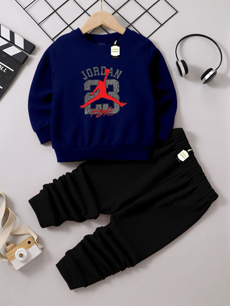 Navy and Black (jordan 23) Printed Kids Tracksuit for Winter By SH Moon Wear