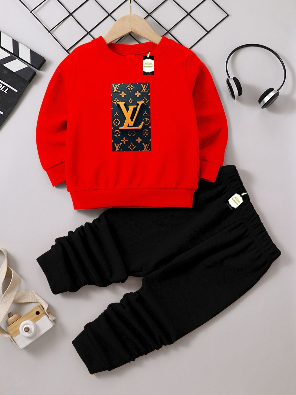 Red and Black (LV) Printed Kids Tracksuit for Winter By SH Moon Wear