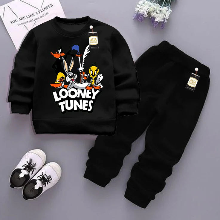 Black and Black (Looneytones) Printed Kids Tracksuit for Winter By SH Moon Wear