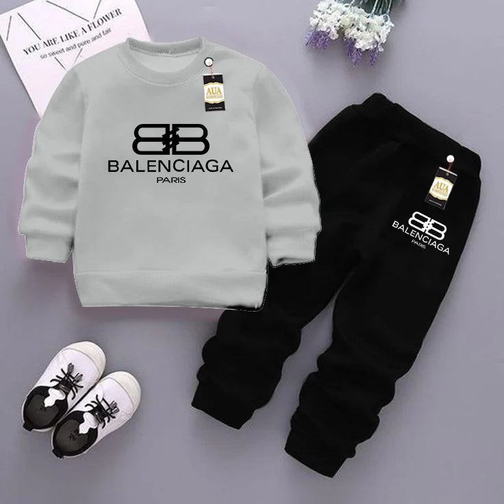 Grey and Black (Balencia ) Printed Kids Tracksuit for Winter By SH Moon Wear