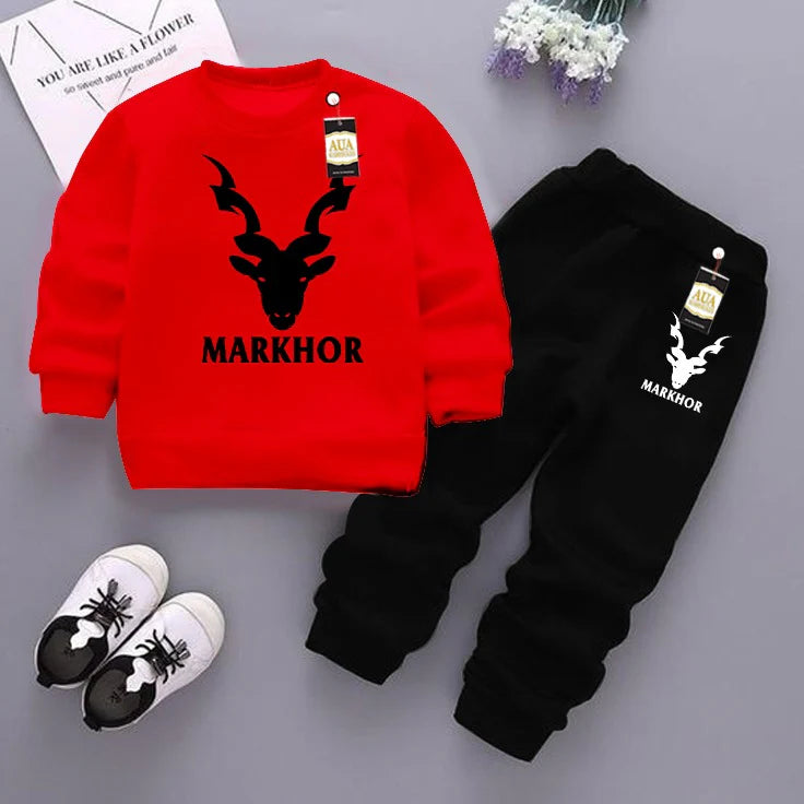Red and Black (Markhore) Printed Kids Tracksuit for Winter By SH Moon Wear