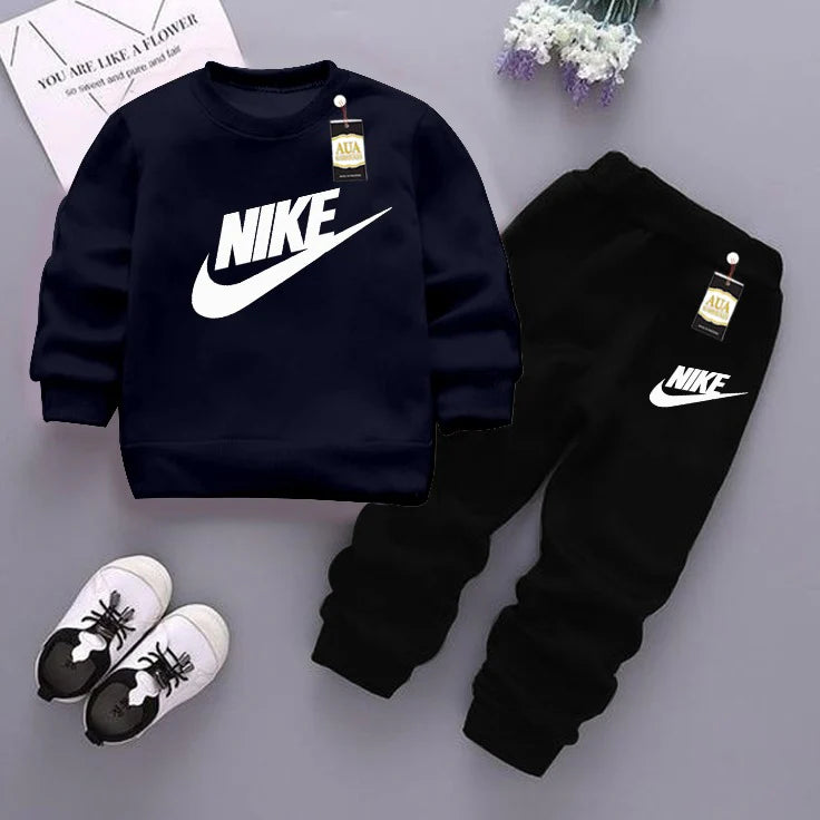 Navy And Black (Nike) Printed Kids Tracksuit for Winter By SH Moon Wear