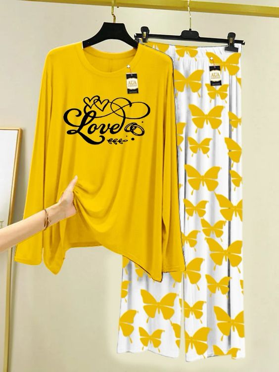 Lounge Wear With Printed Trouser - Orange Yellow - 03