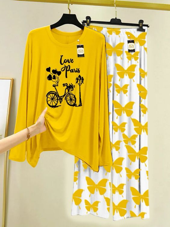 Lounge Wear With Printed Trouser - Orange Yellow - 02