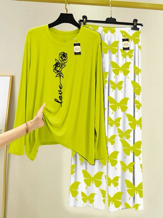 Lounge Wear With Printed Trouser - Green Yellow - 05