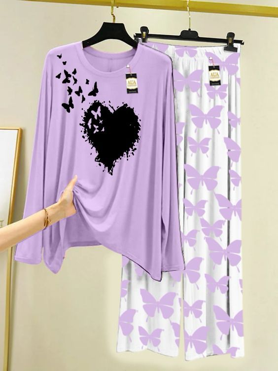 Lounge Wear With Printed Trouser - Purple - 03