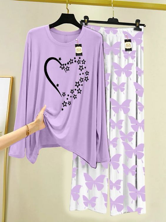 Lounge Wear With Printed Trouser - Purple - 04