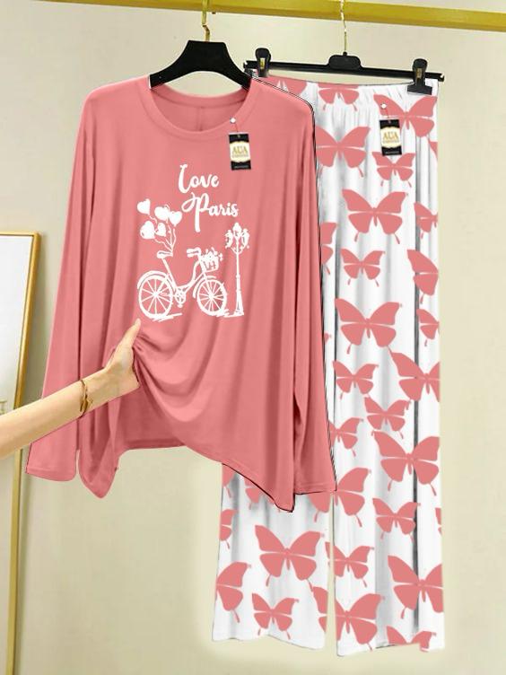 Lounge Wear With Printed Trouser - Light Pink - 01
