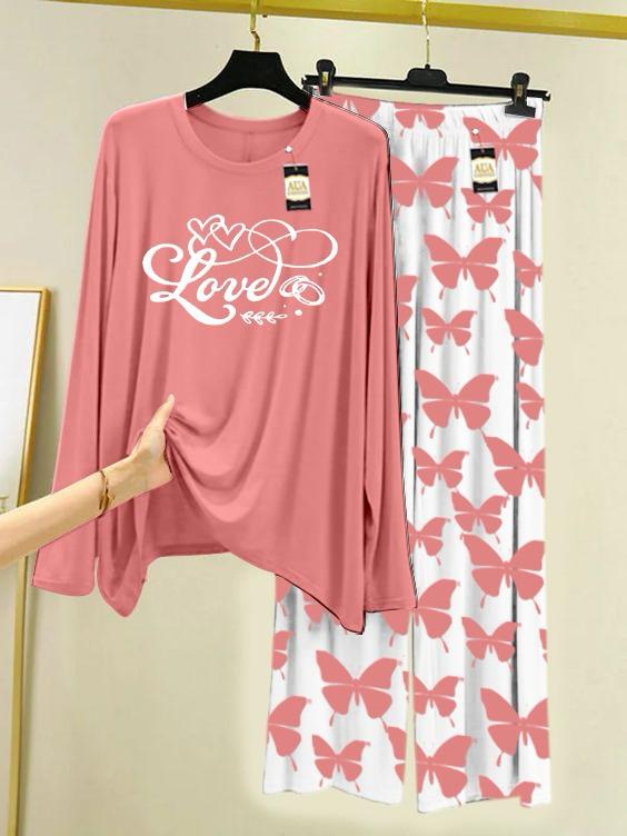 Lounge Wear With Printed Trouser - Light Pink - 04