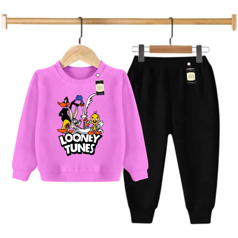 Pink and Black (Looneytones) Printed Kids Tracksuit for Winter By SH Moon Wear