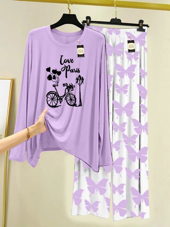 Lounge Wear With Printed Trouser - Purple - 02
