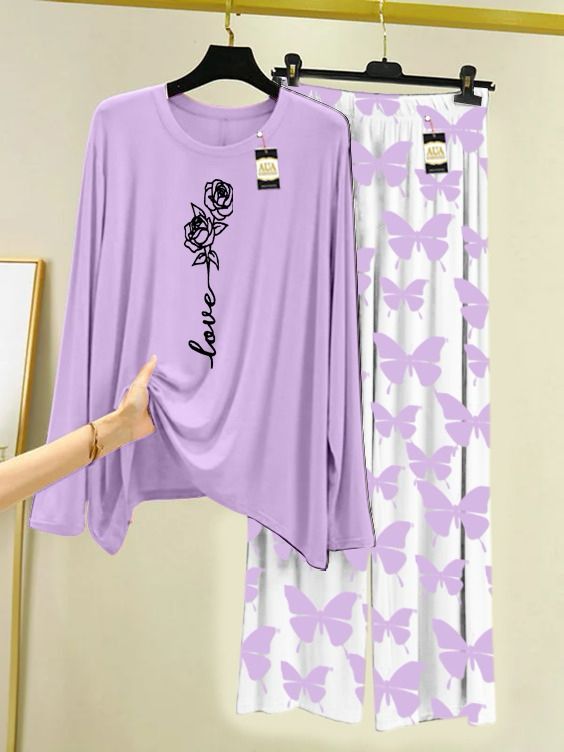 Lounge Wear With Printed Trouser - Purple - 05