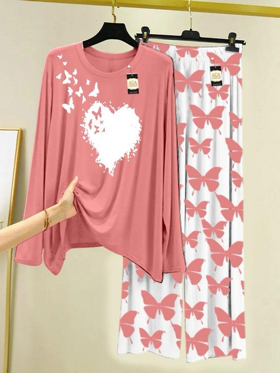 Lounge Wear With Printed Trouser - Light Pink - 03