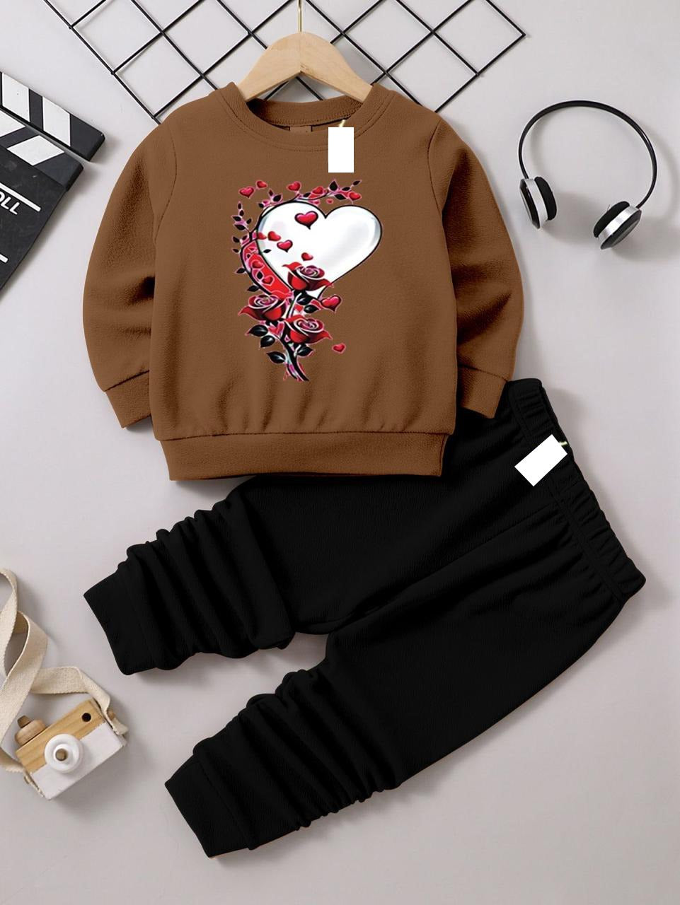 Brown And Black (Heart) Printed Kids Tracksuit for Winter By SH Moon Wear -10
