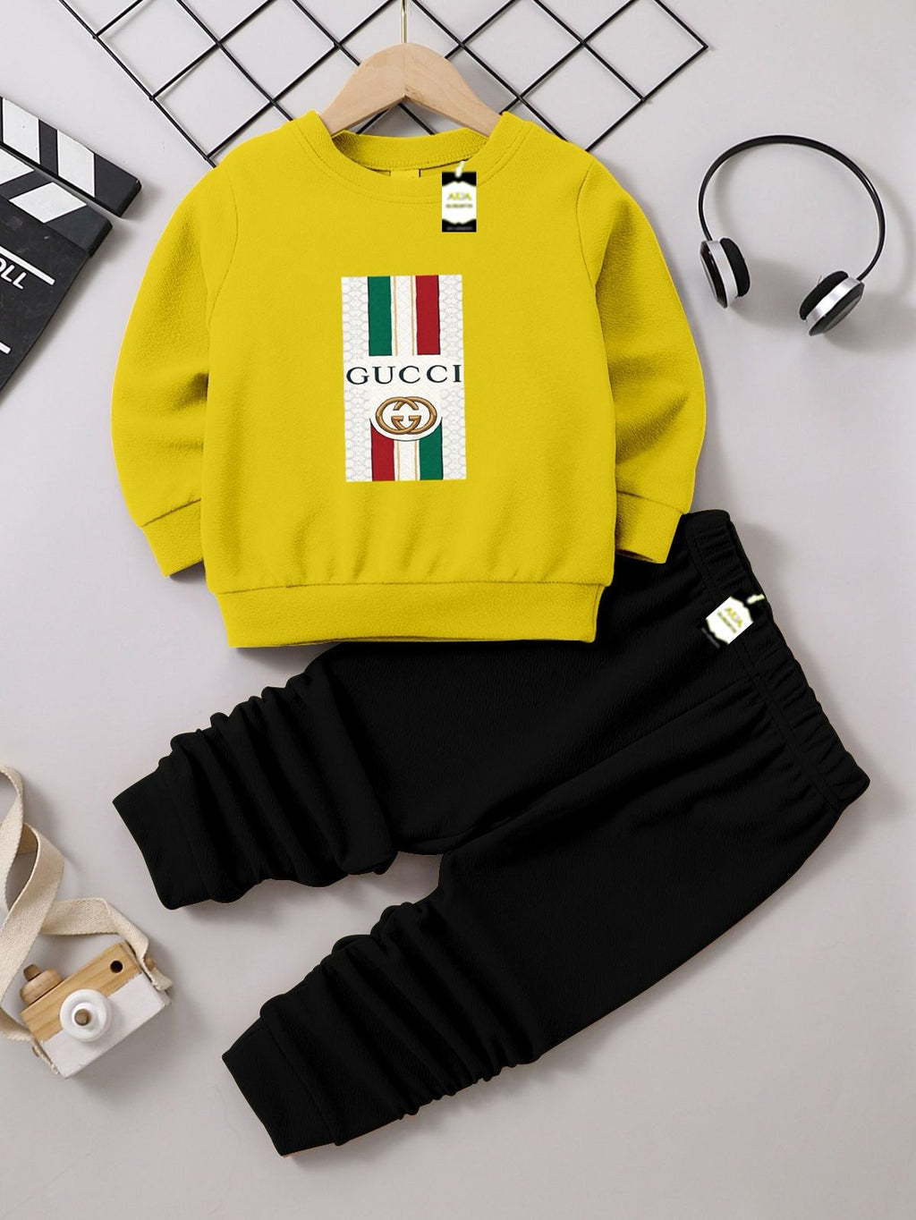 Yellow and Black (Gucci) Printed Kids Tracksuit for Winter By SH Moon Wear